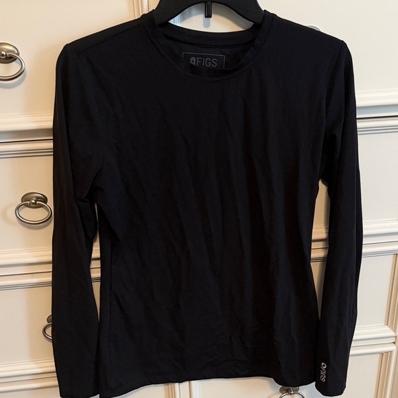 Figs Tops - Figs Black Ribbed Long Sleeve Crew Top